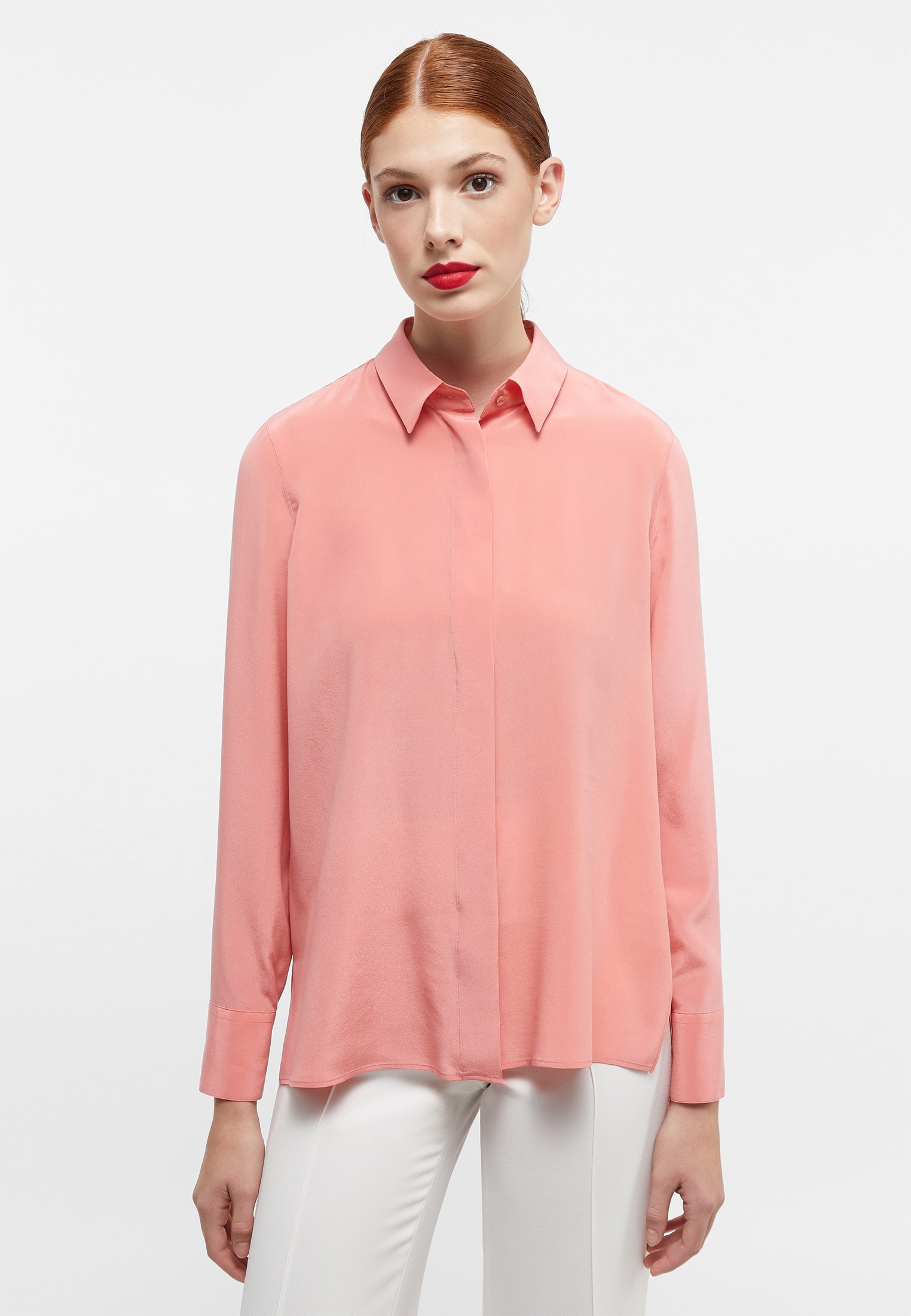 Uniqlo Womens Shirt Medium Peach Button Down Collar Long Sleeve