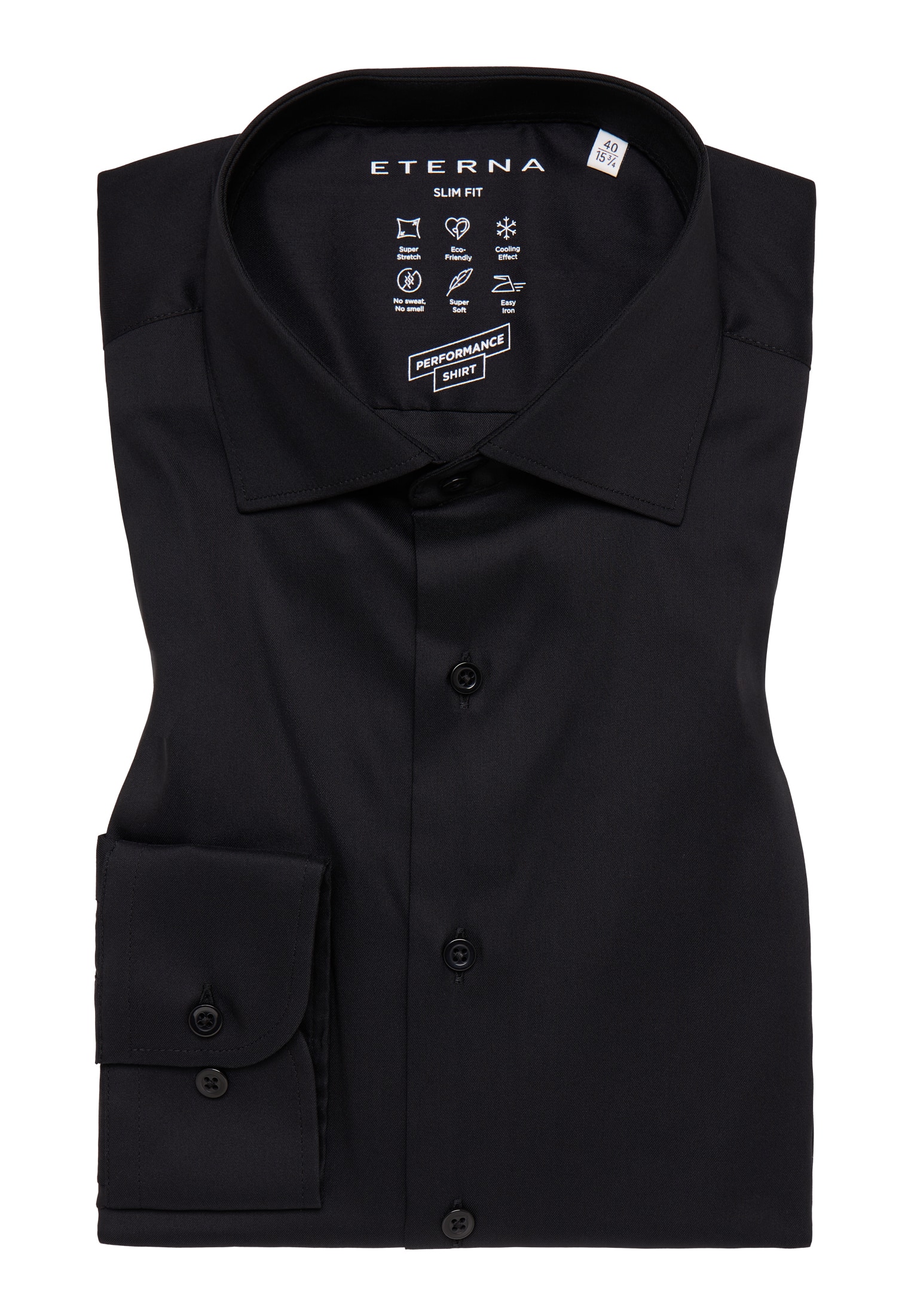 SLIM FIT Performance black 38 long | Shirt plain | | sleeve black 1SH02217-03-91-38-1/1 | in