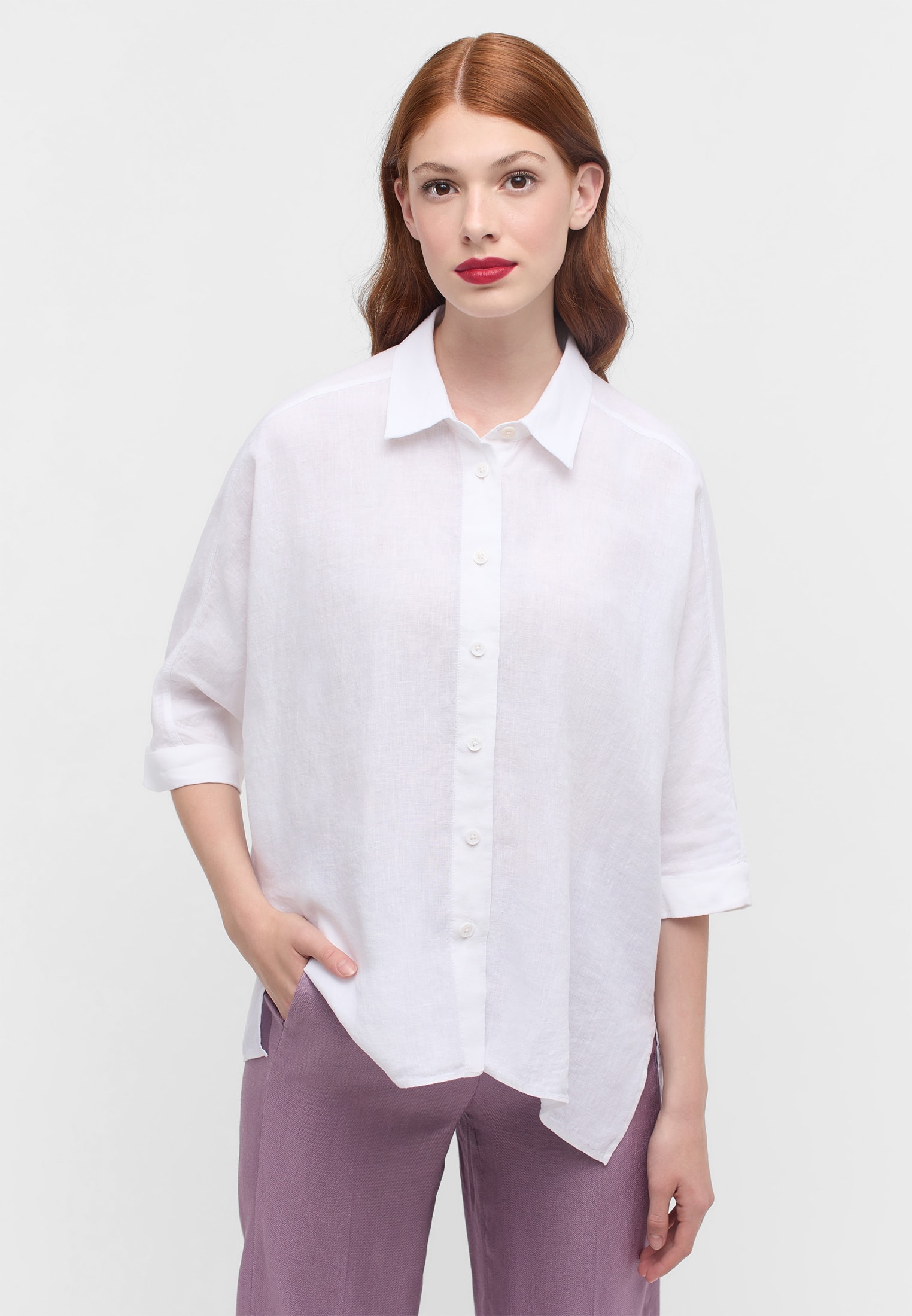 Tunic White Shirt Women Chiffon Flower Embroidery Blouse V neck Office –  ETERNA