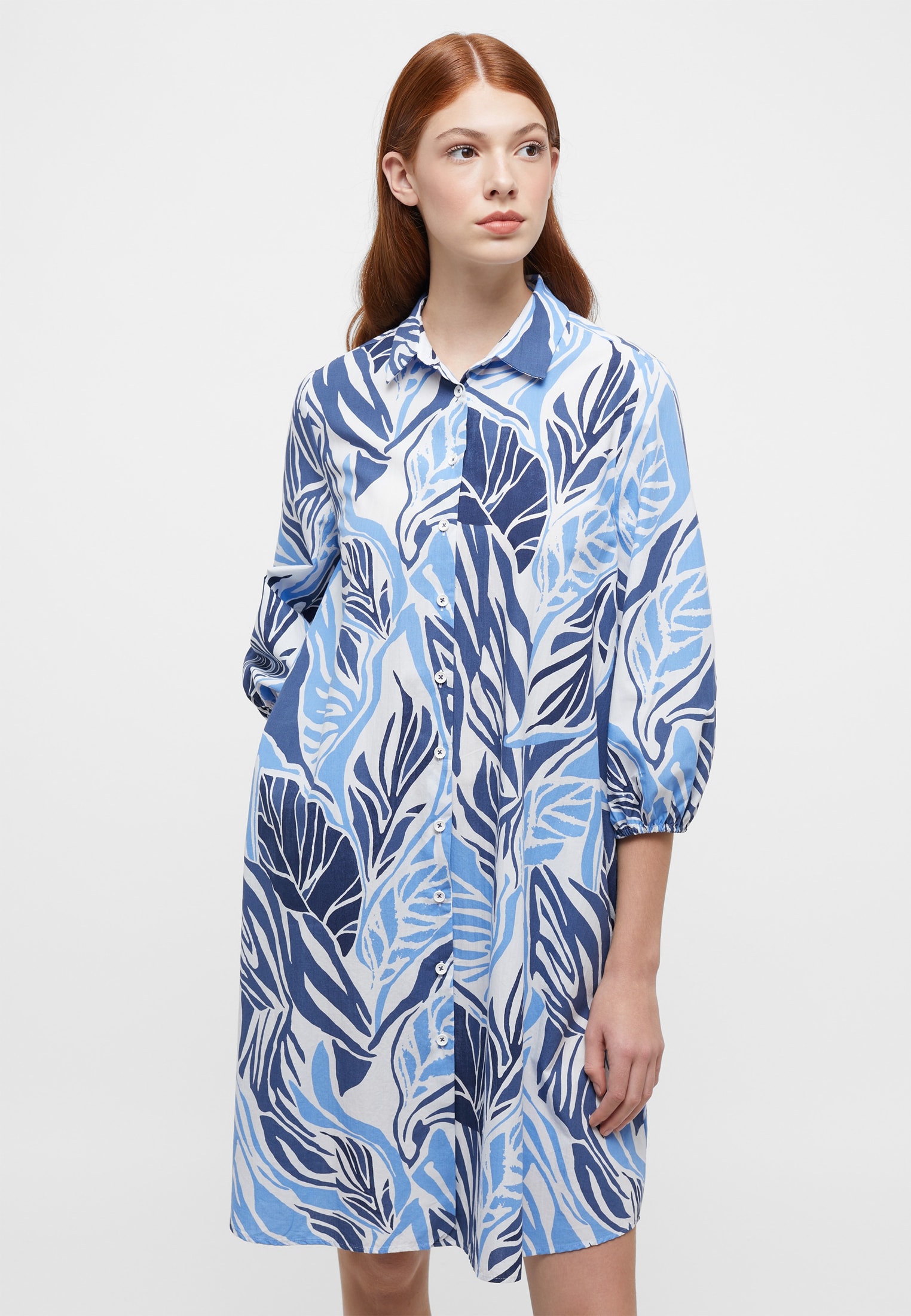 Shirt dress in indigo printed