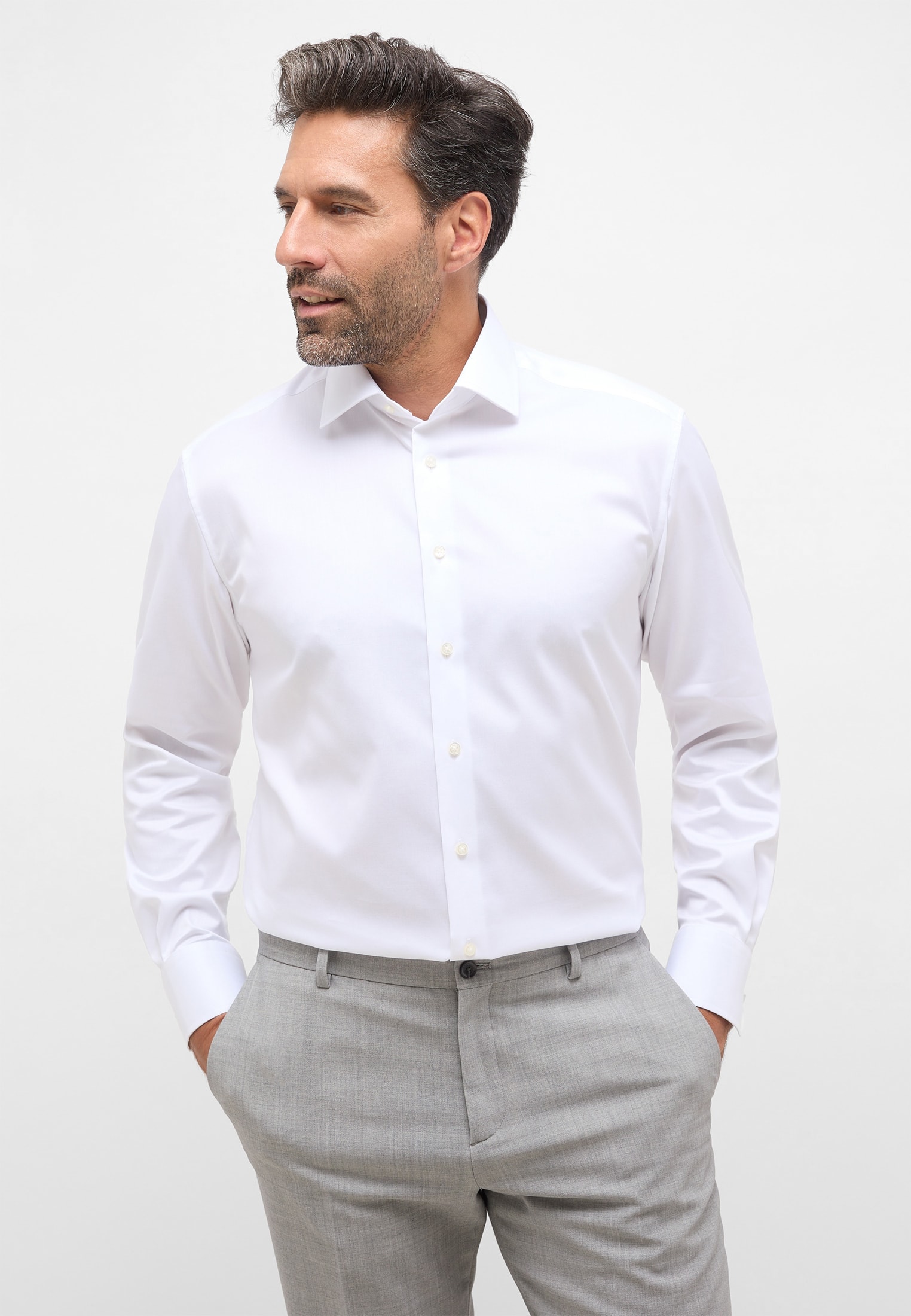 COMFORT FIT Luxury weiß 1SH00739-00-01-37-68 | | Arm weiß | verlängerter (68 | unifarben 37 in cm) Shirt