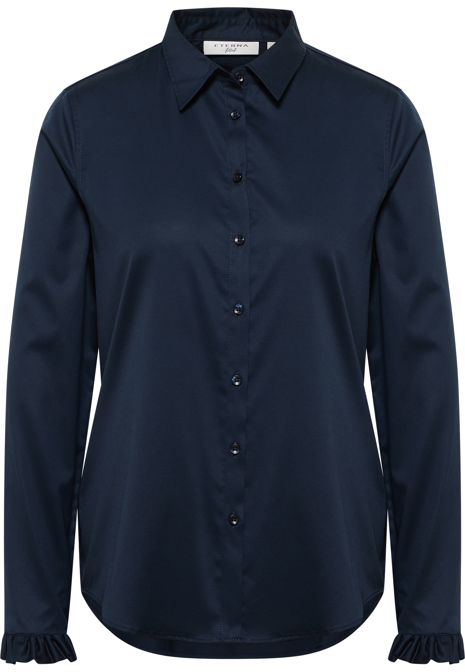 Satin Shirt Bluse | Langarm navy in unifarben | 2BL04181-01-91-40-1/1 40 navy | 