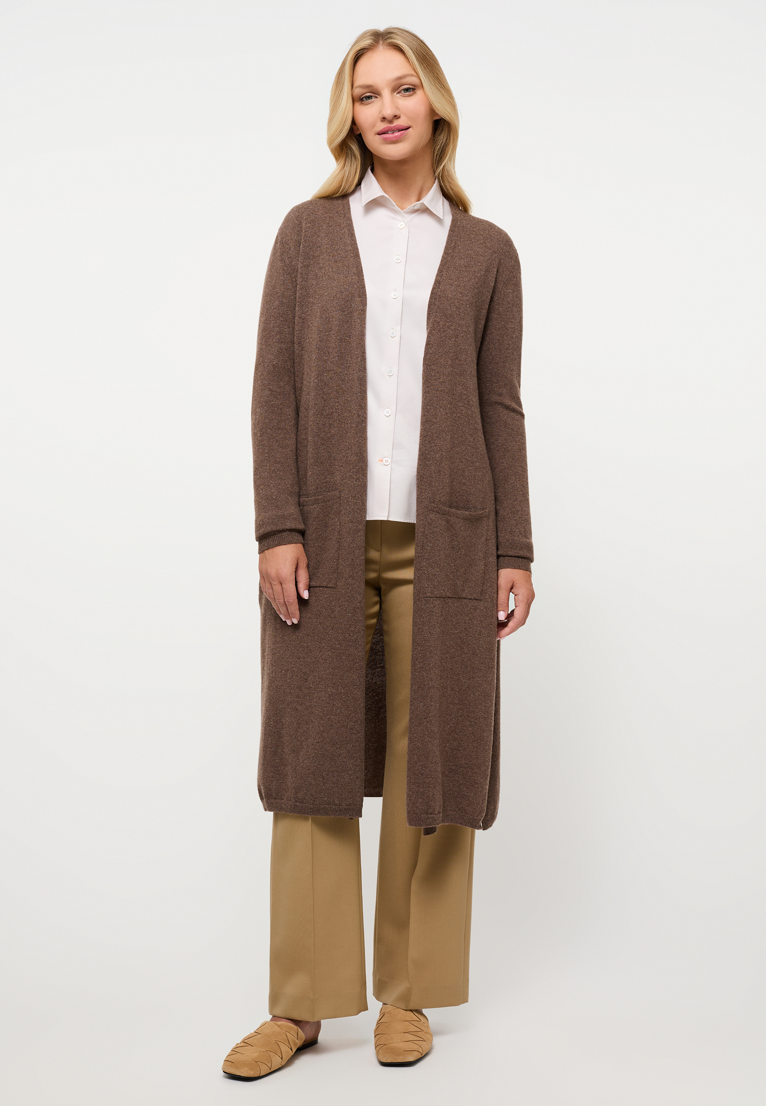 Knitted cardigan brown plain in 2XL | brown | 2KN00093-02-92-2XL | dark dark