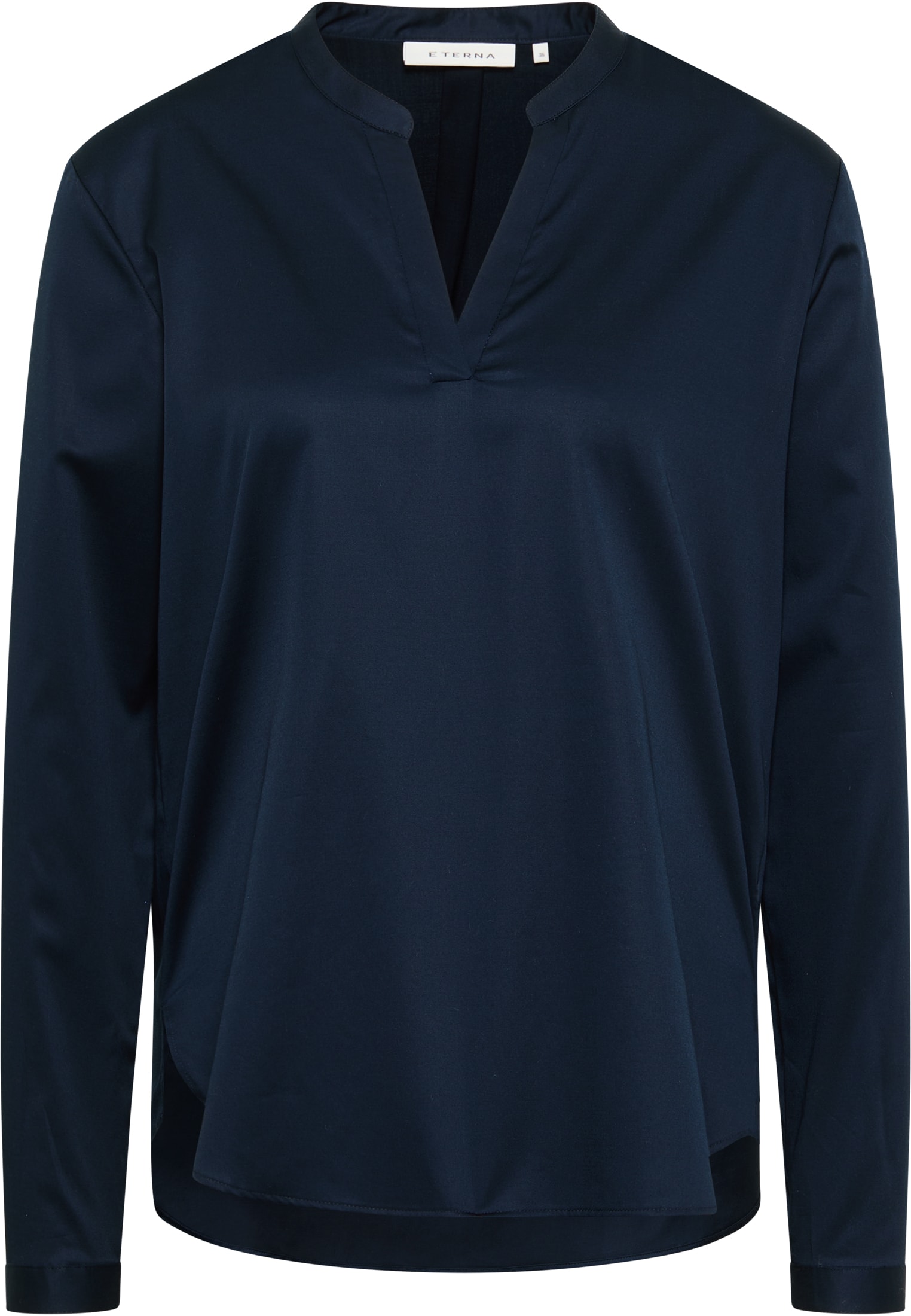 Satin Shirt Bluse in dunkelblau unifarben | dunkelblau | 48 | Langarm |  2BL00618-01-81-48-1/1