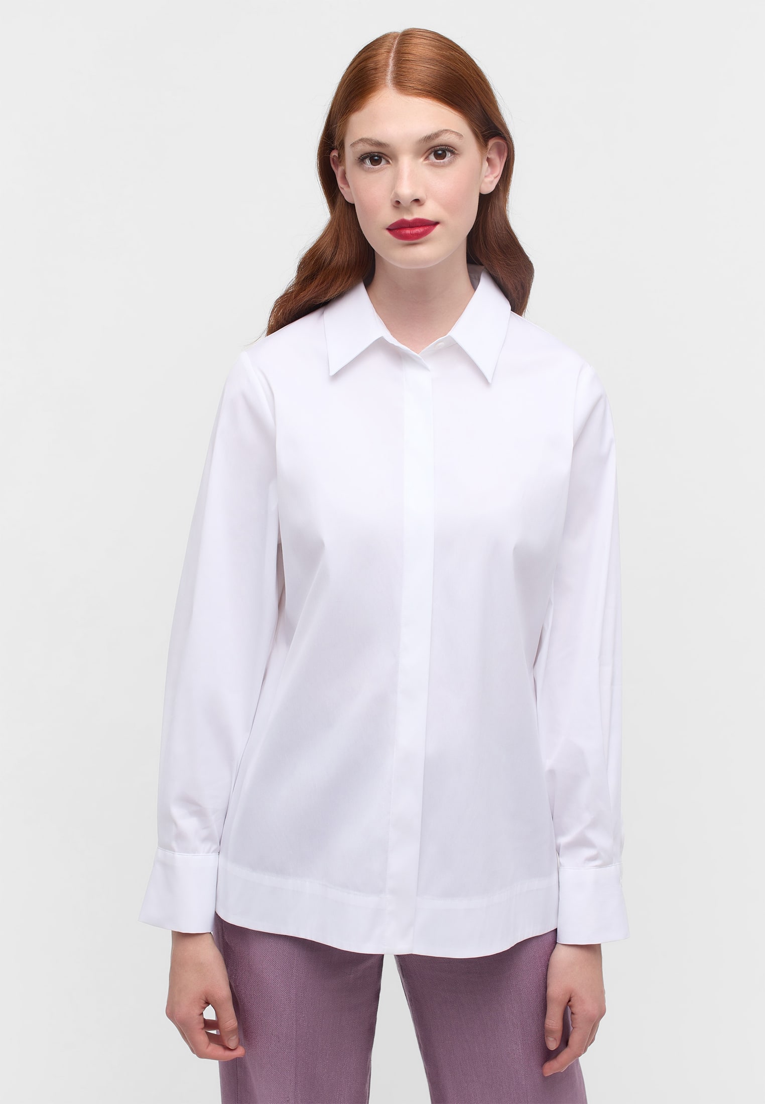 Tunic White Shirt Women Chiffon Flower Embroidery Blouse V neck Office –  ETERNA