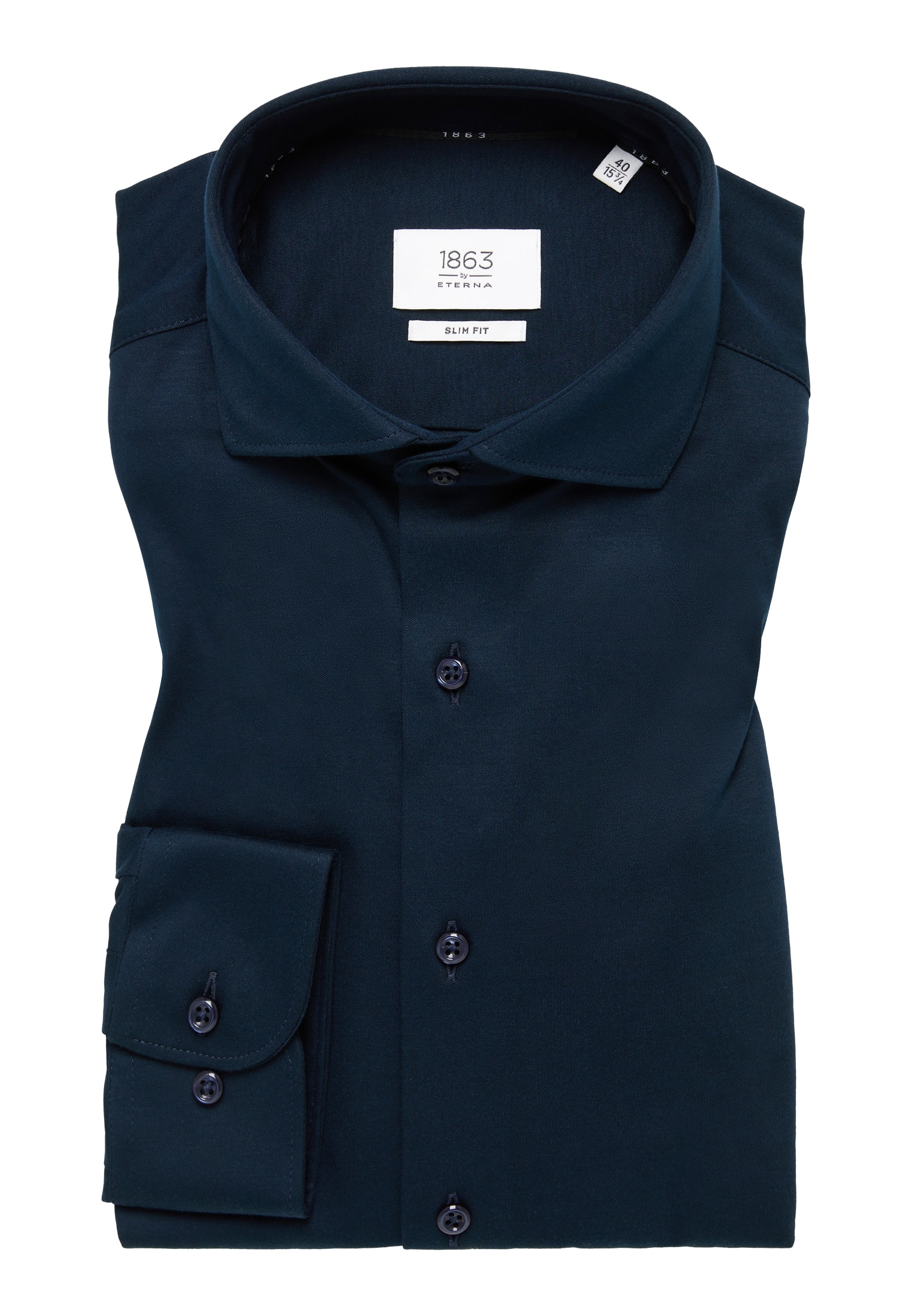 SLIM FIT Jersey Shirt unifarben 40 | Langarm | | 1SH00378-01-81-40-1/1 dunkelblau in | dunkelblau