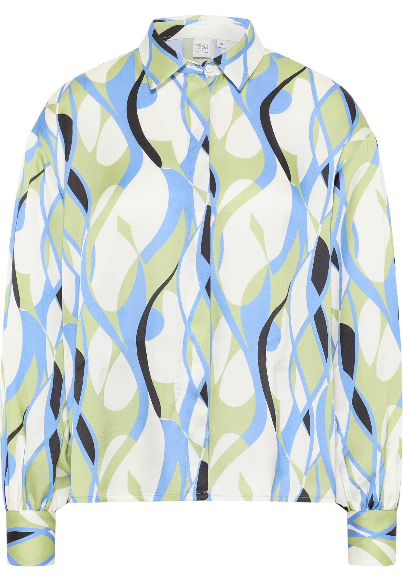 Hemdbluse in azurblau bedruckt | azurblau | Langarm | 36 |  2BL04023-01-52-36-1/1