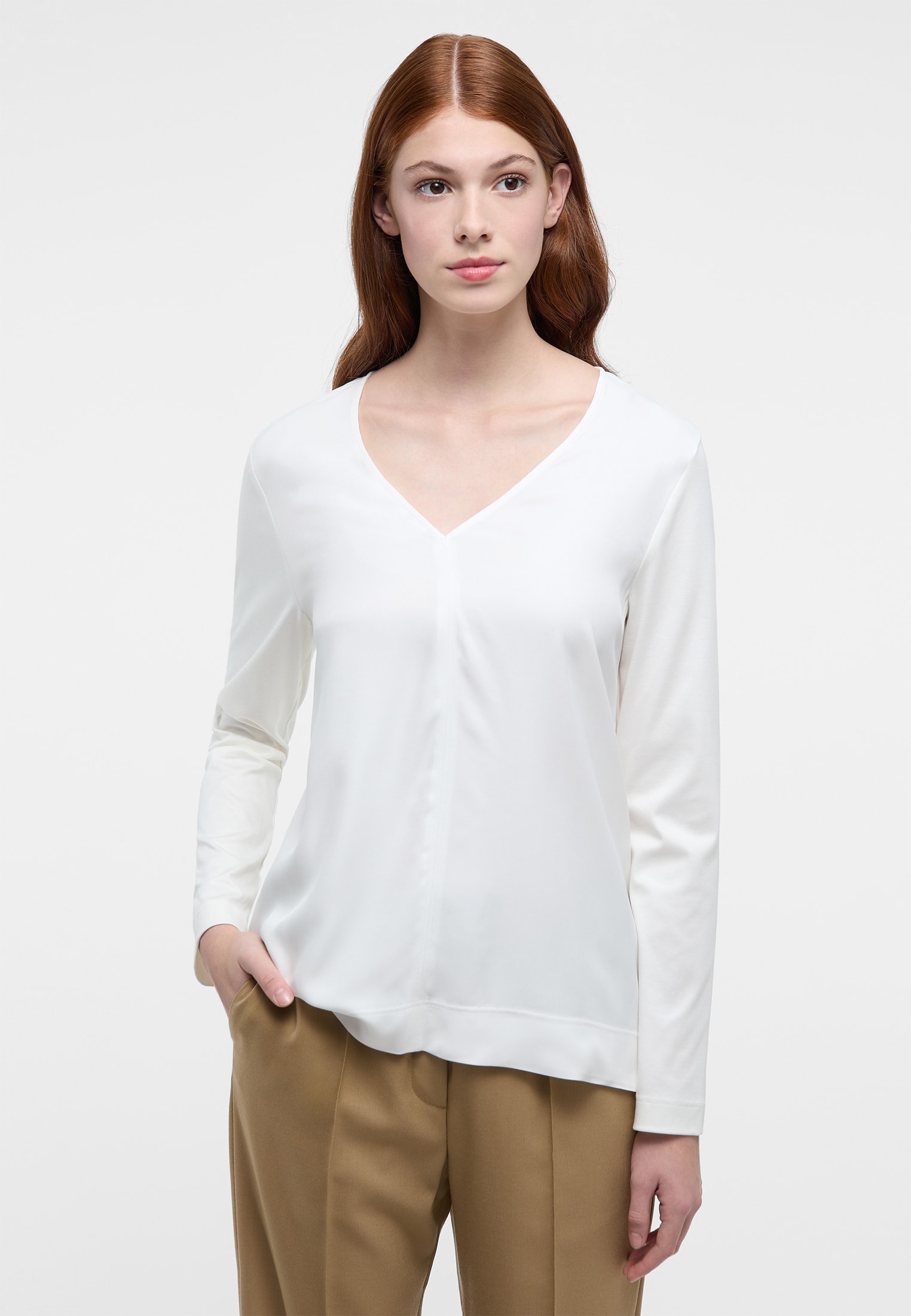 Viscose Shirt Bluse 2BL04252-00-02-46-1/1 | off-white off-white | unifarben in 46 Langarm | 