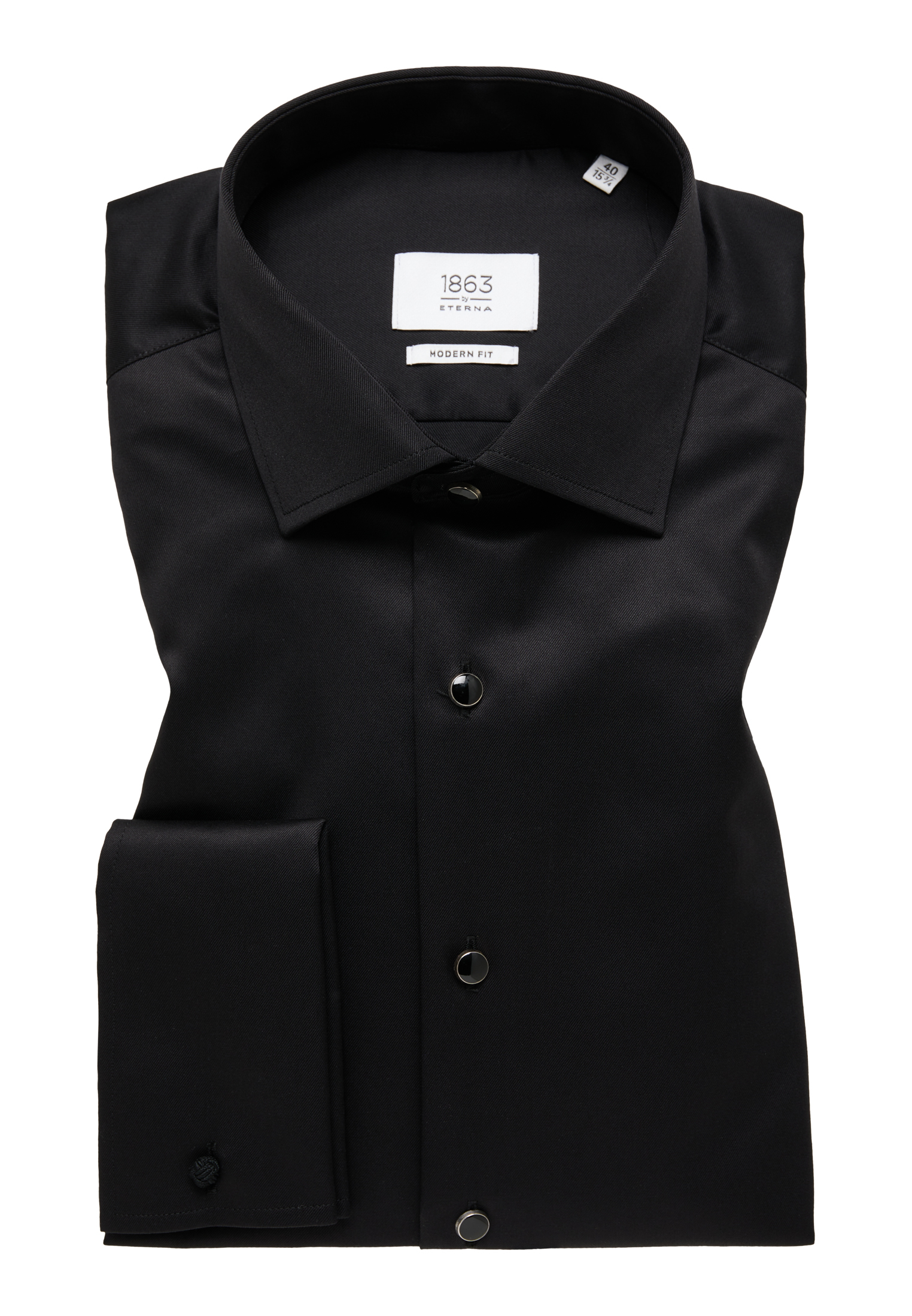 mens black dress shirt with white collar and cuffs