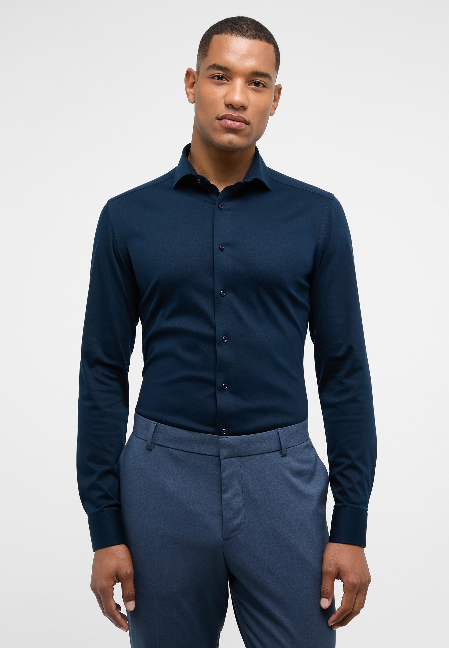 SLIM FIT Jersey Shirt in 1SH00378-01-81-40-1/1 dunkelblau 40 | | unifarben dunkelblau | Langarm 