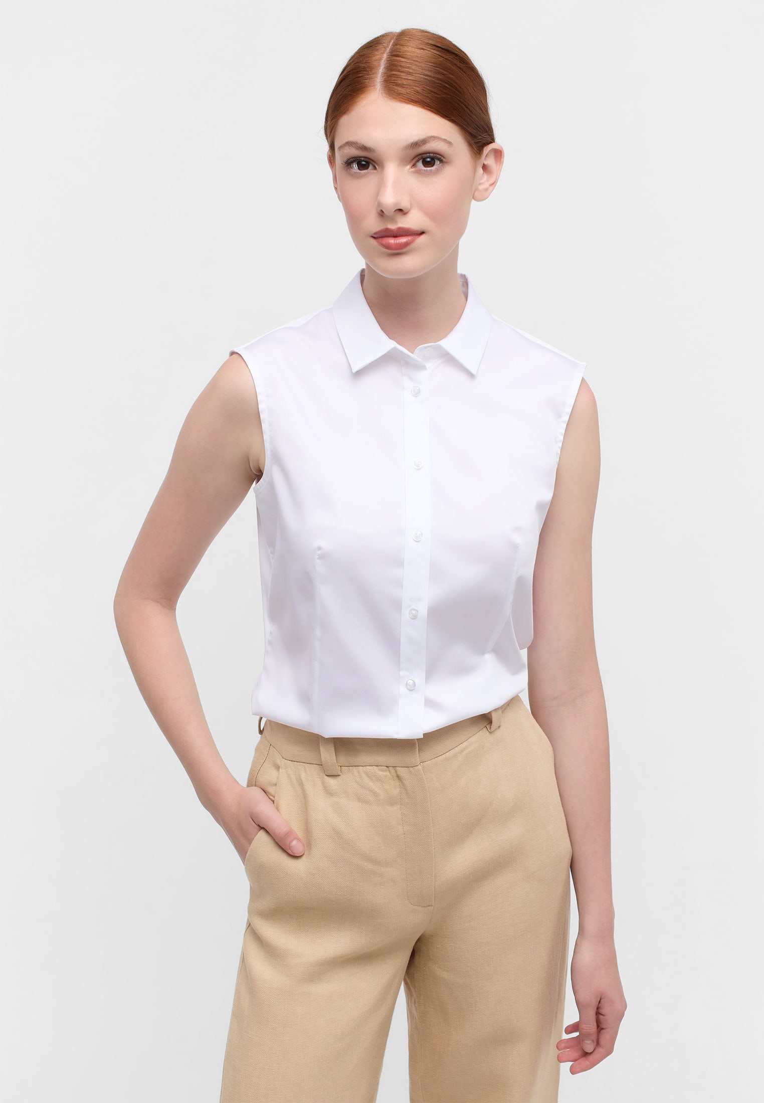 Satin Shirt Bluse in | | unifarben Arm ohne weiß | weiß 2BL03768-00-01-34-sl | 34