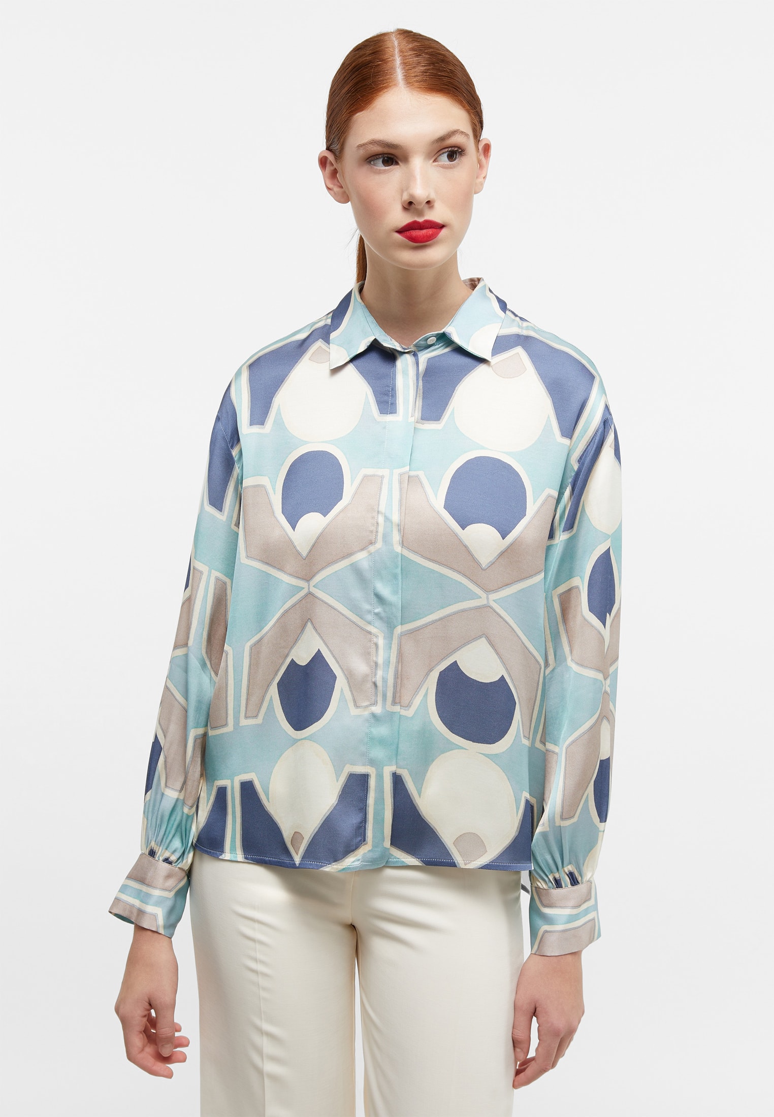 shirt-blouse in aqua printed