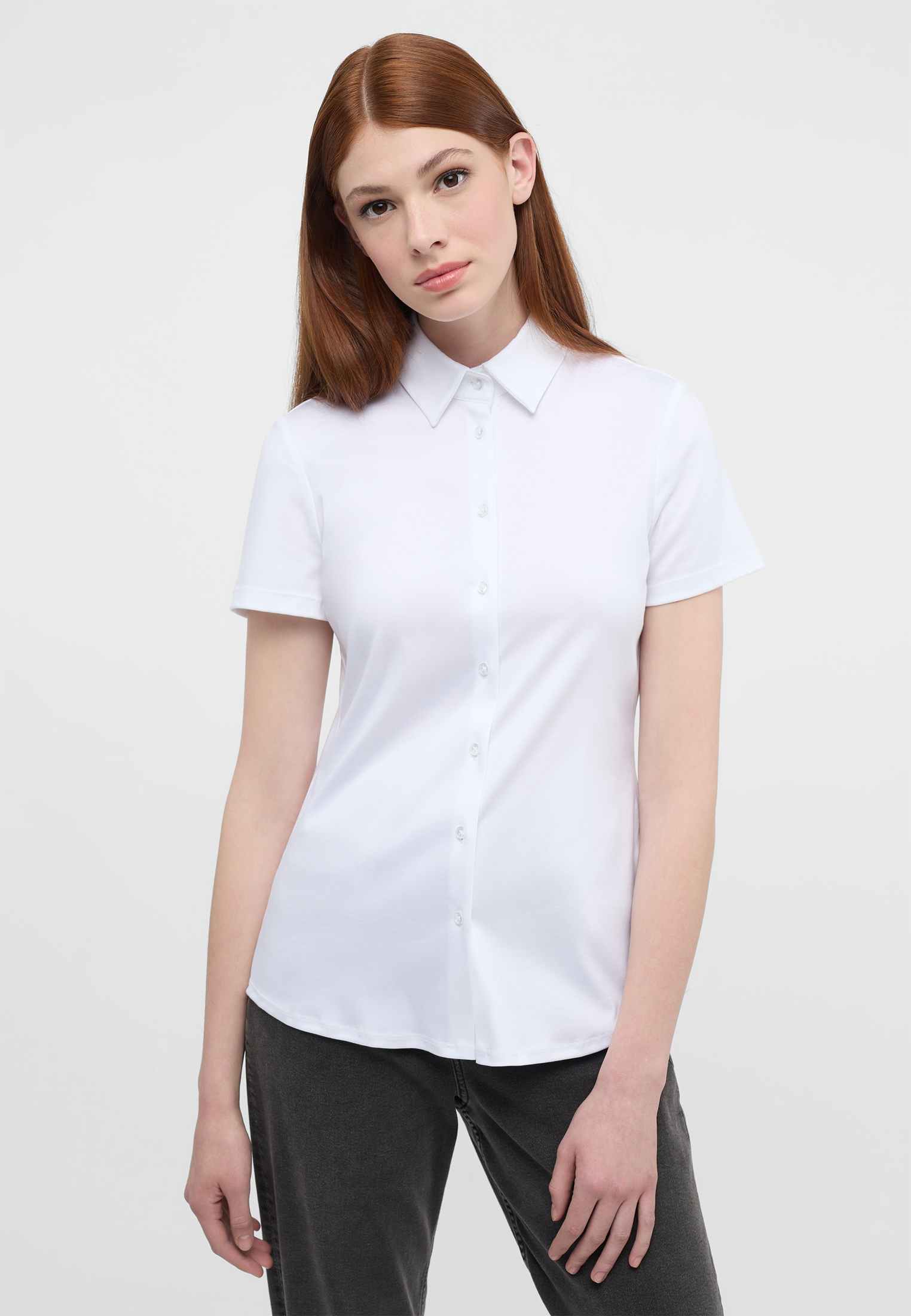 Jersey | short white | sleeve Blouse Shirt 2BL04293-00-01-44-1/2 in plain 44 | white |