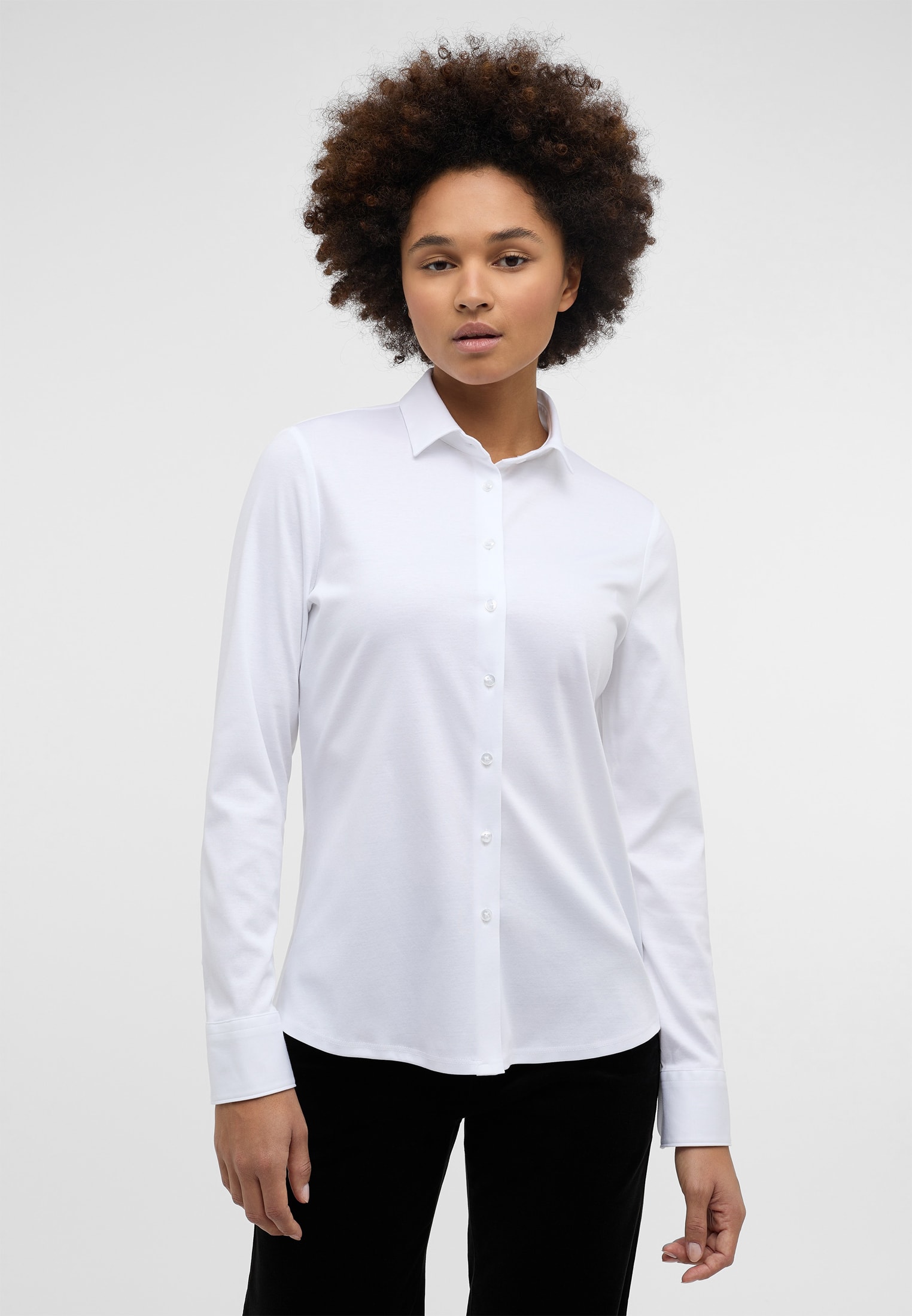 Jersey Shirt Blouse in white | white | long plain | sleeve | 2BL00229-00-01-42-1/1 42