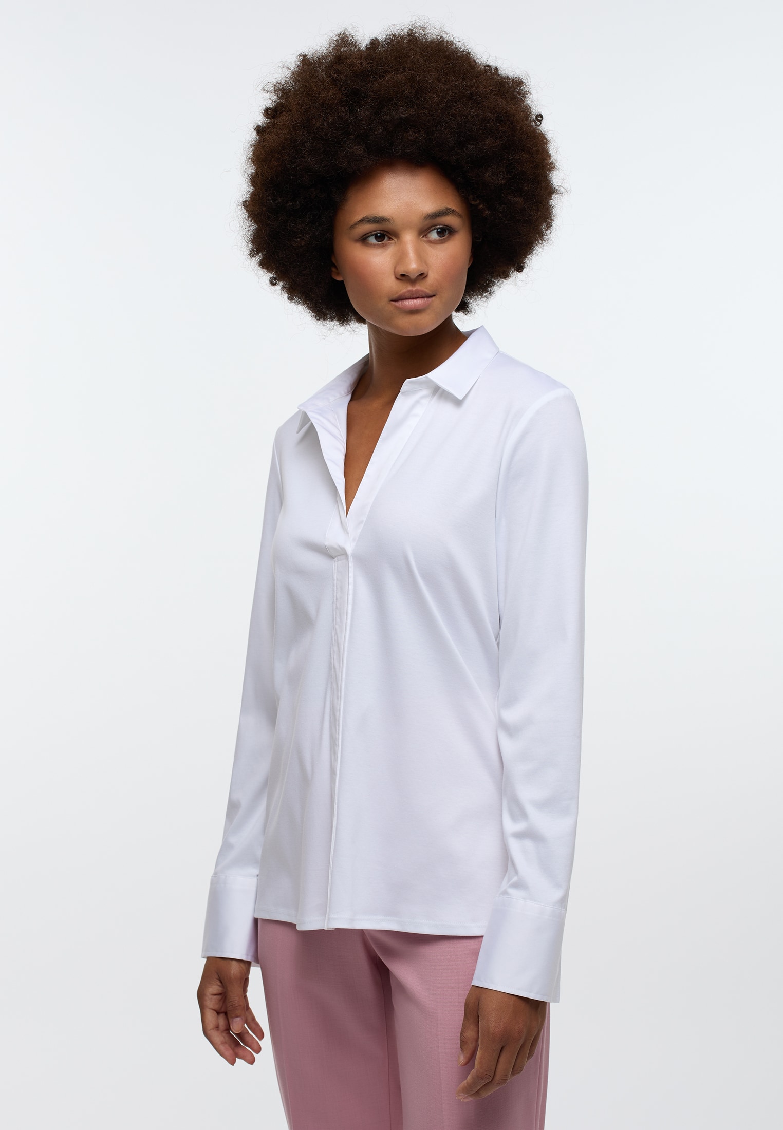 Jersey Shirt in white 40 | | long | 2BL04000-00-01-40-1/1 Blouse white plain | sleeve