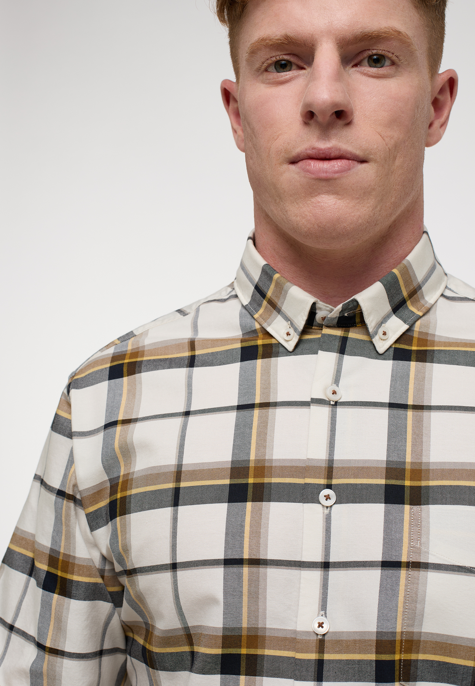 MODERN FIT Shirt in 1SH11420-02-01-XL-1/1 long sleeve | beige checkered XL | beige | 