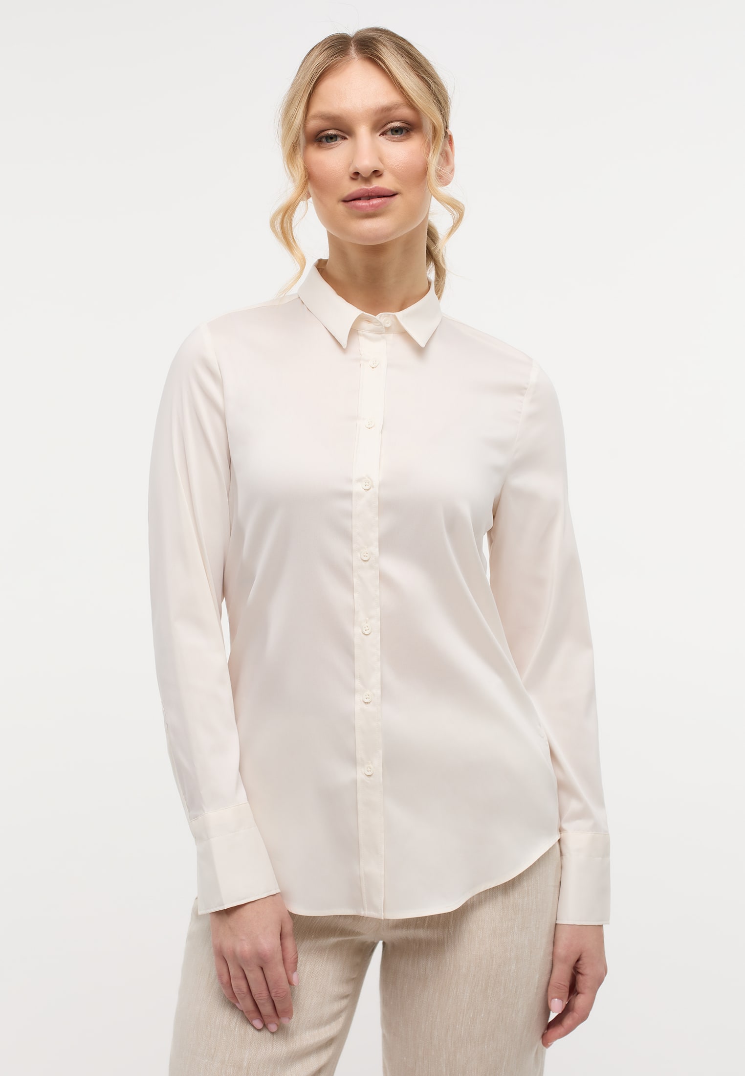 2BL00441-00-02-38-1/1 Bluse | in off-white Performance Langarm | Shirt unifarben | off-white | 38