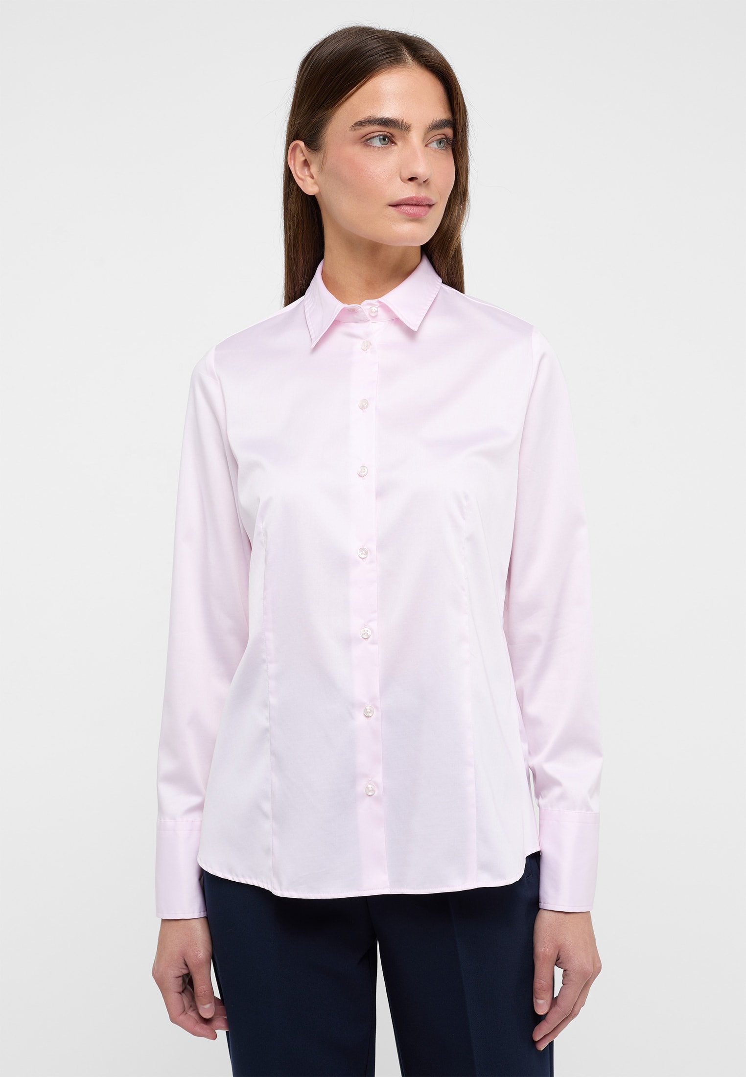 rosa Shirt | Satin Langarm | | 2BL00399-15-11-44-1/1 unifarben Bluse rosa | in 44