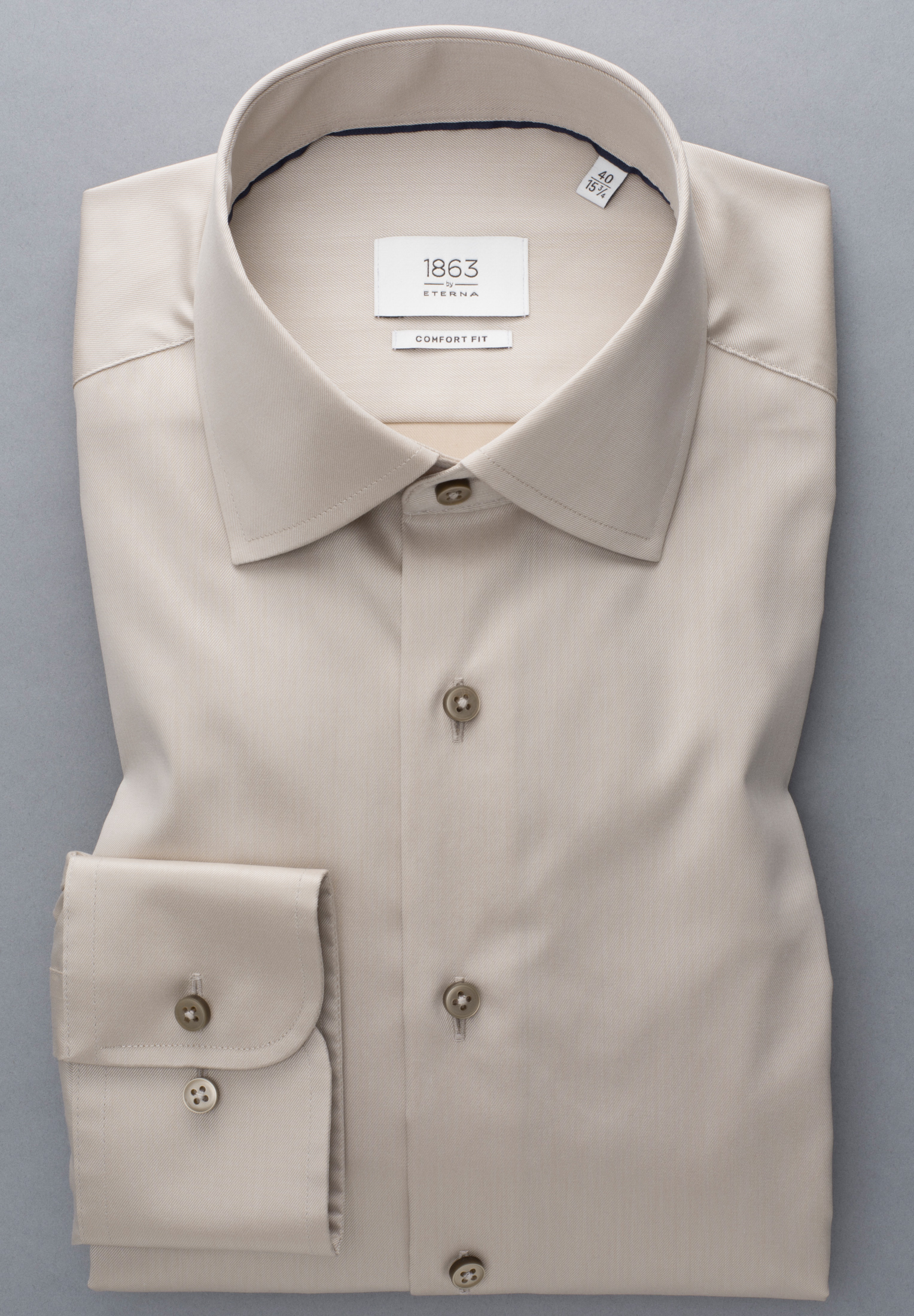 COMFORT FIT Luxury Shirt in unifarben | Langarm | | sand 40 1SH04924-02-11-40-1/1 sand 