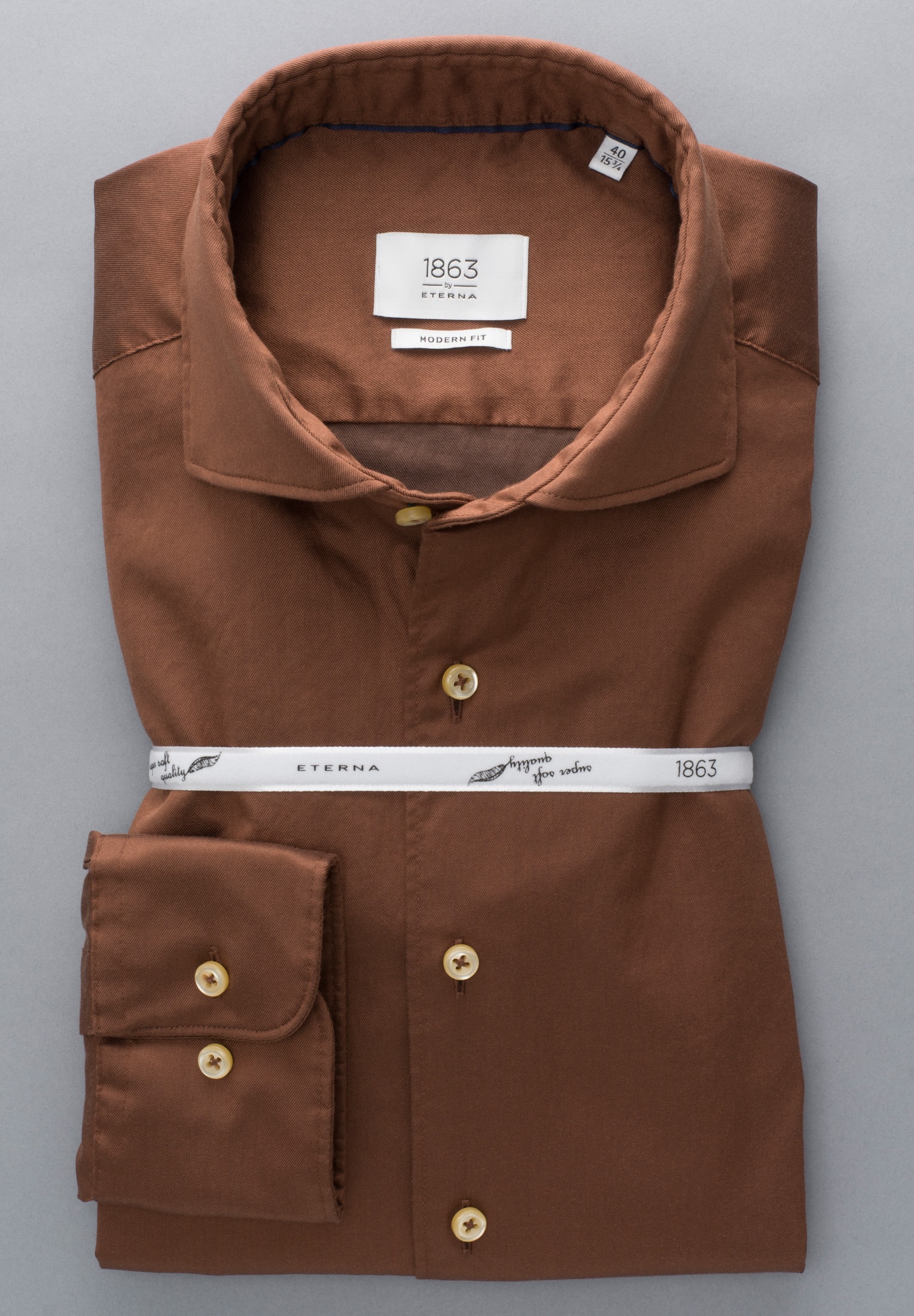 MODERN FIT Soft Luxury Shirt caramell in 45 | Langarm | | | caramell unifarben 1SH03488-02-76-45-1/1