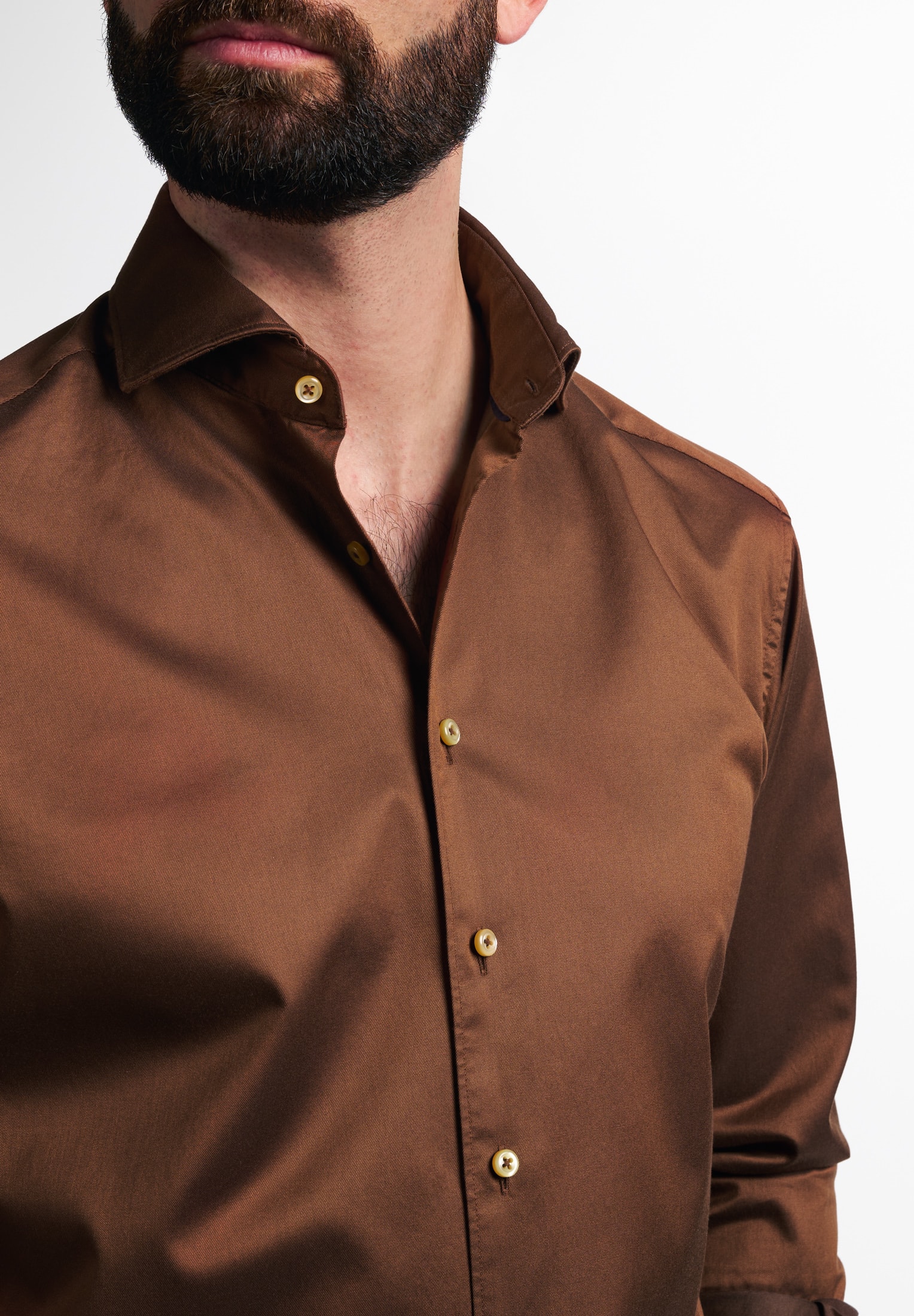 Shirt caramell Langarm Luxury unifarben MODERN | FIT 1SH03488-02-76-45-1/1 45 | | Soft in | caramell
