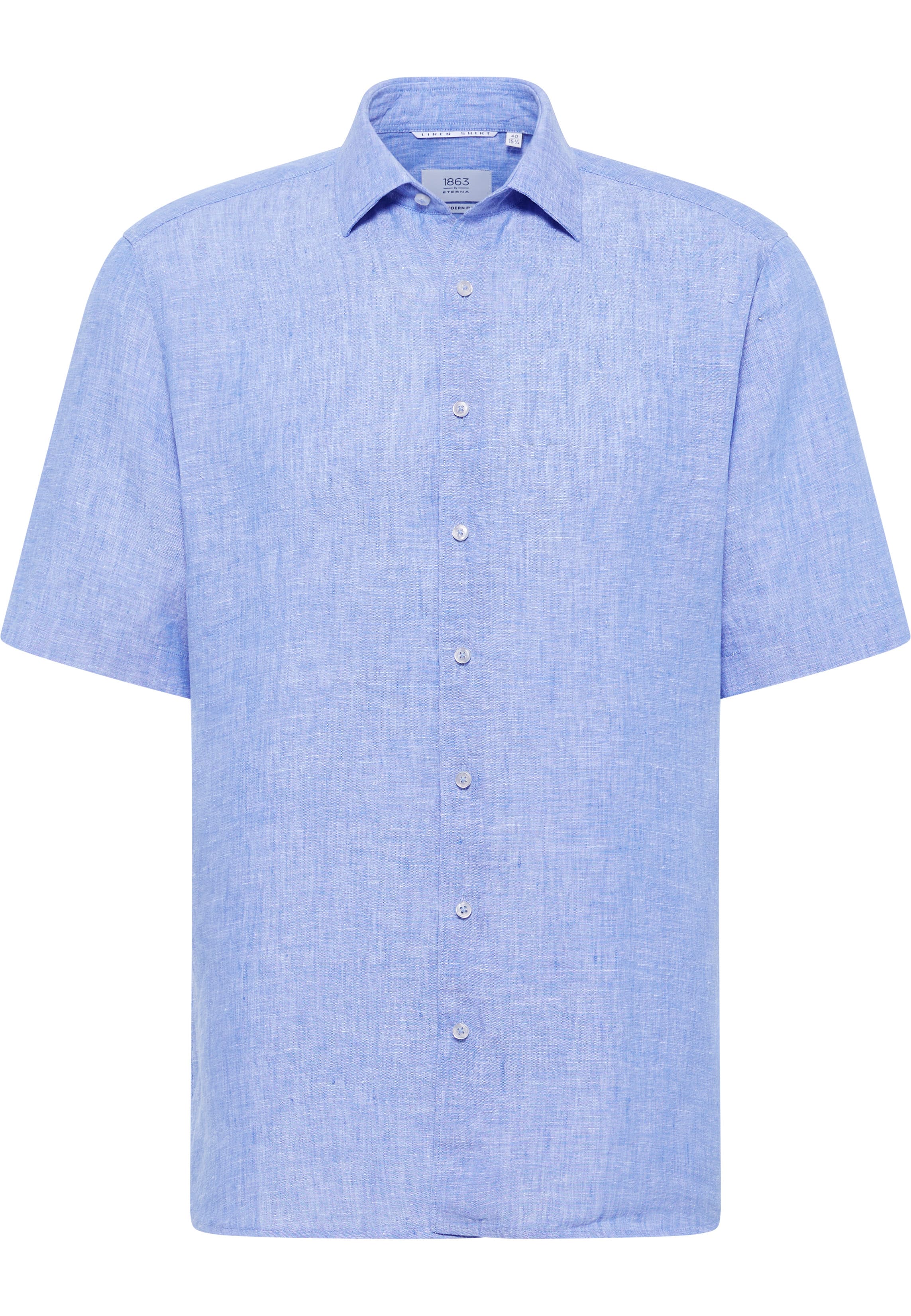 MODERN FIT Linen Shirt in medium blue plain