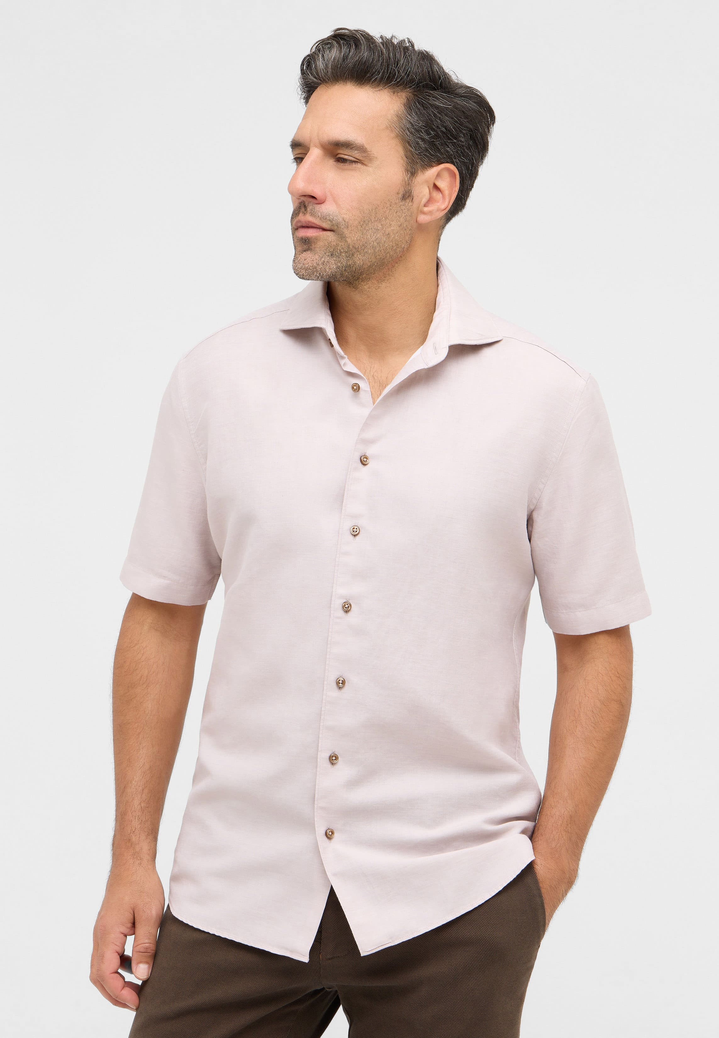 MODERN FIT Linen Shirt in sand unifarben