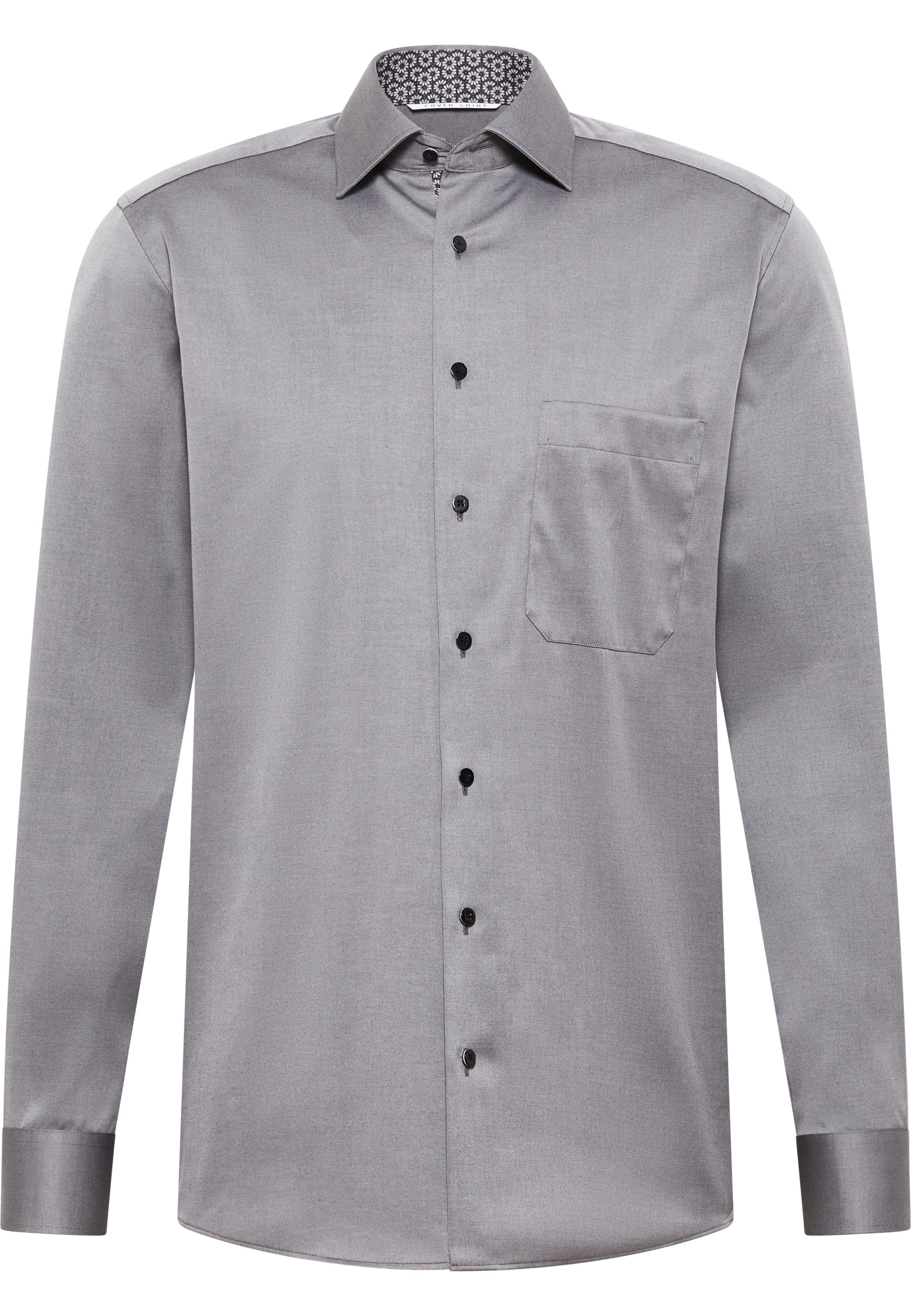 COMFORT FIT Cover Shirt in staalgrijs vlakte