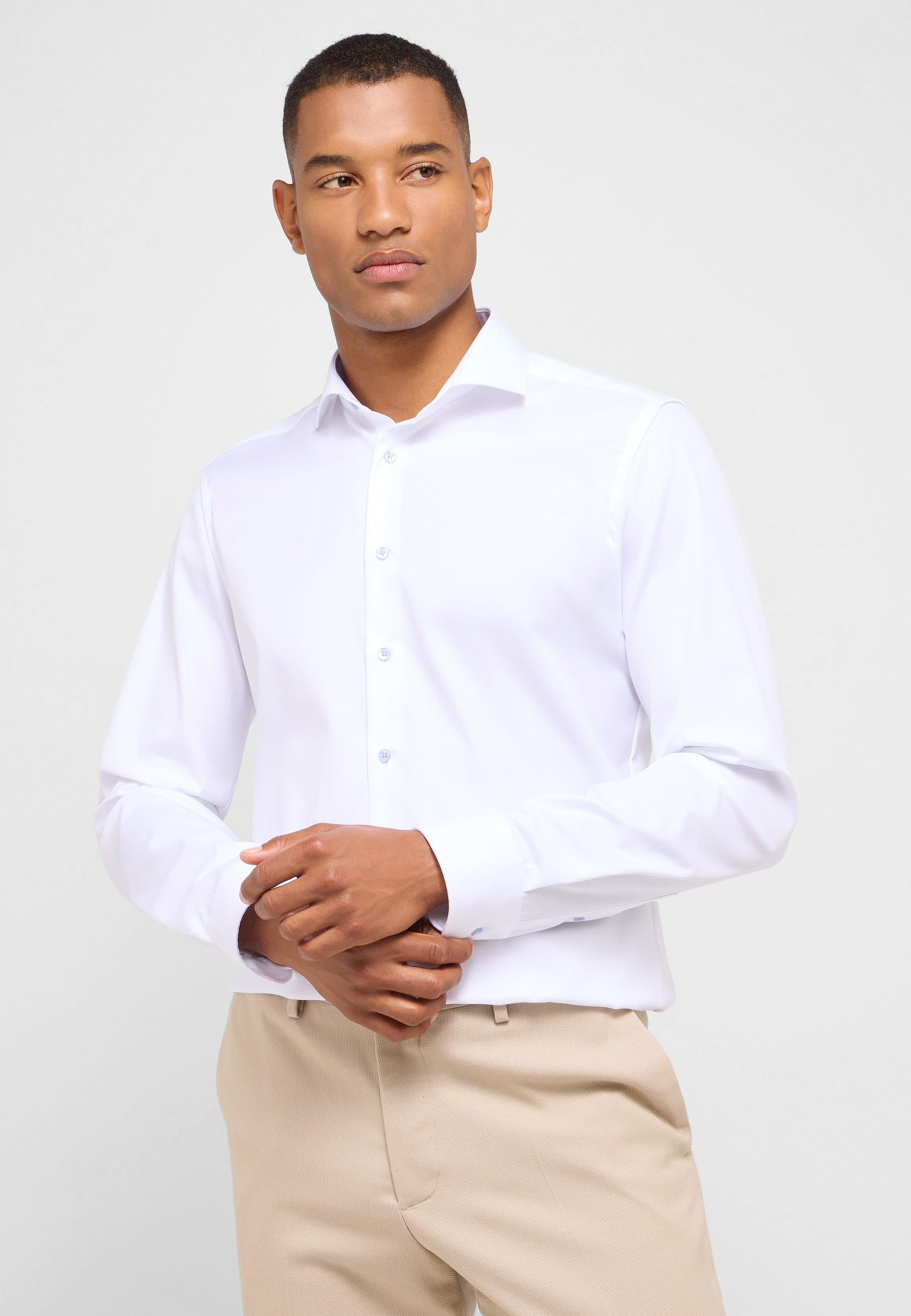 SLIM FIT Cover Shirt in white plain, white, long sleeve, 42