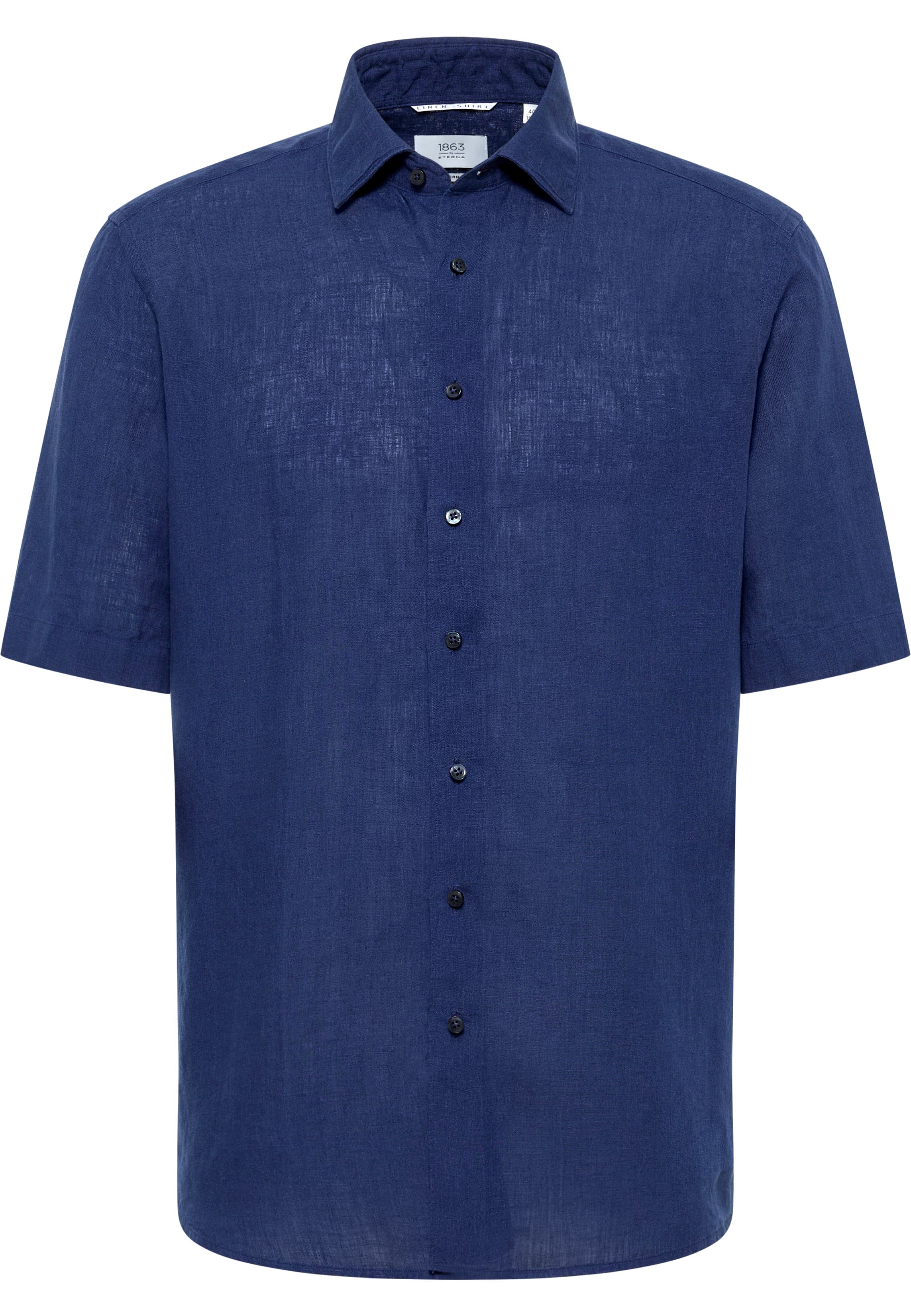 MODERN FIT Linen Shirt in navy plain