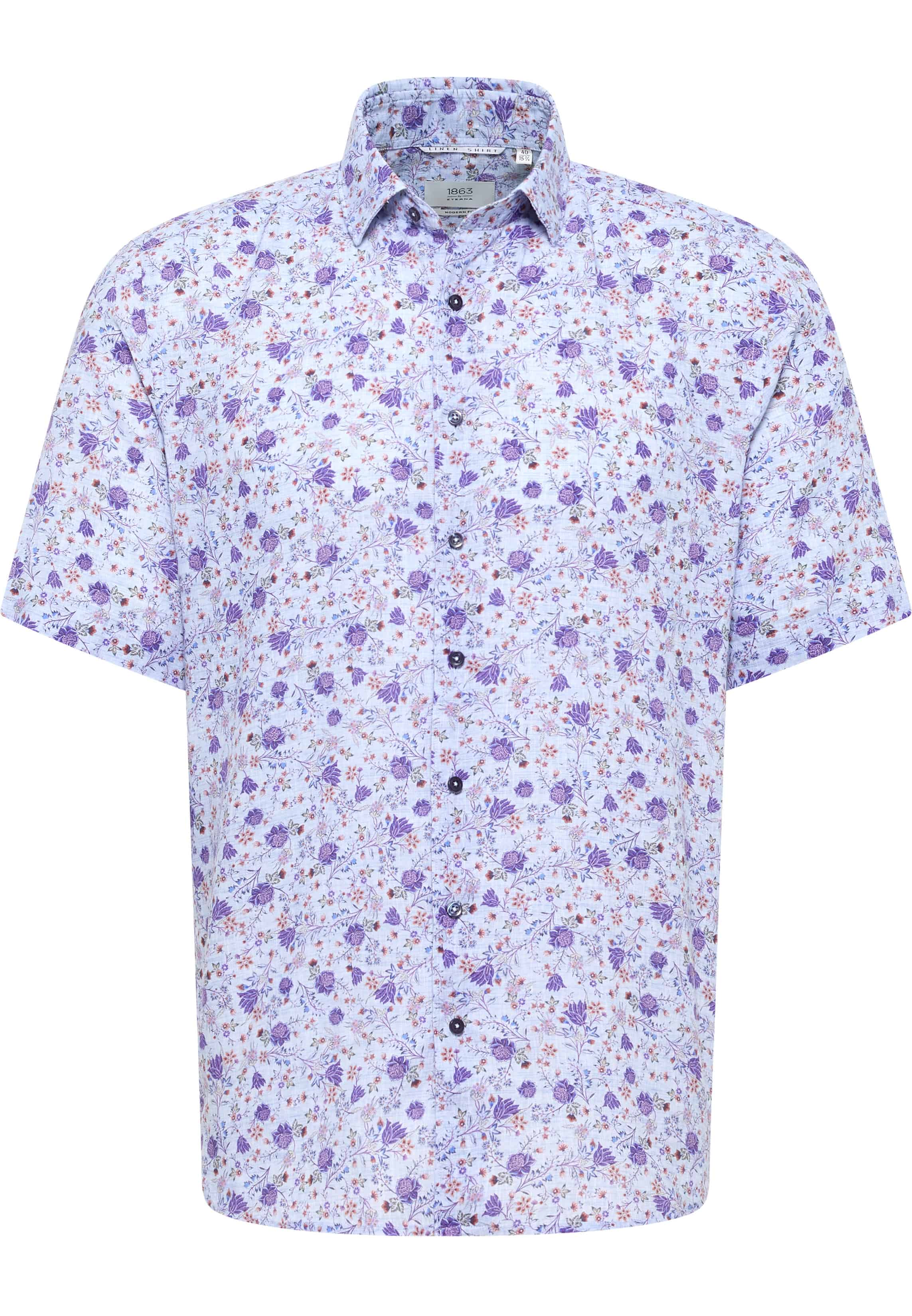 MODERN FIT Linen Shirt in blue printed