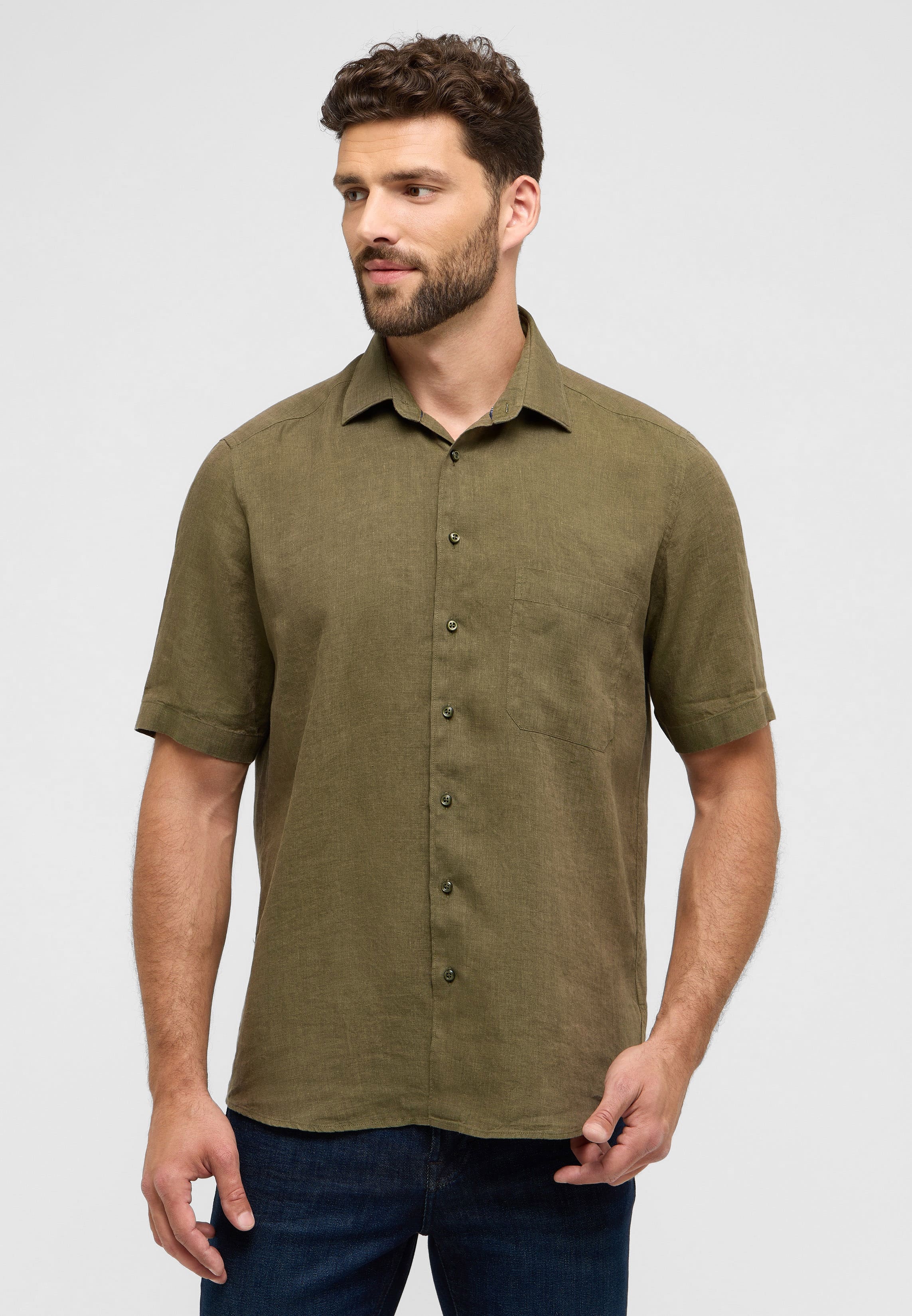 COMFORT FIT Linen Shirt vert uni