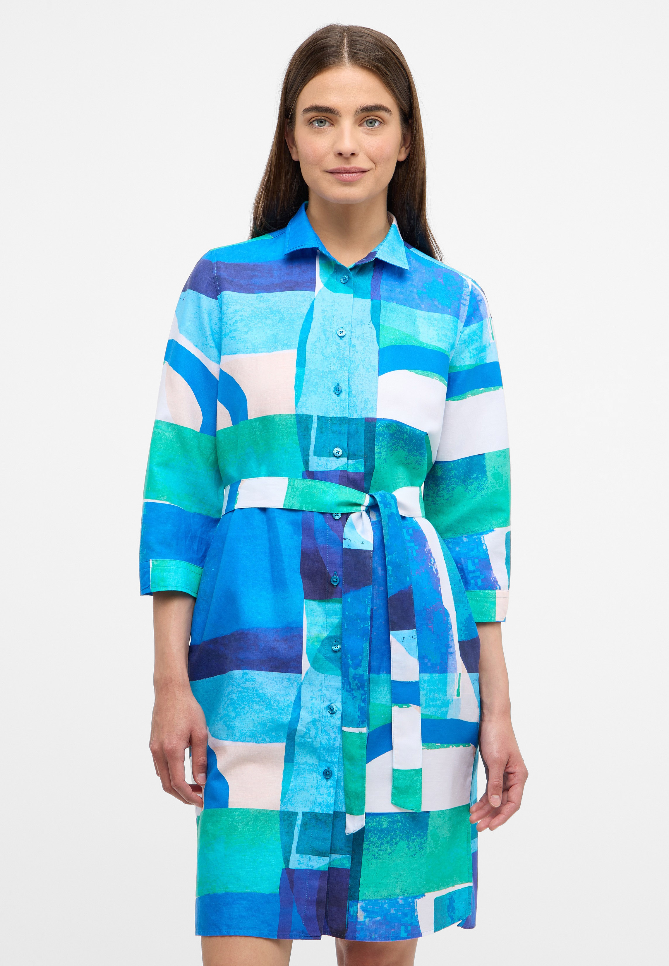 Shirt dress in azure printed