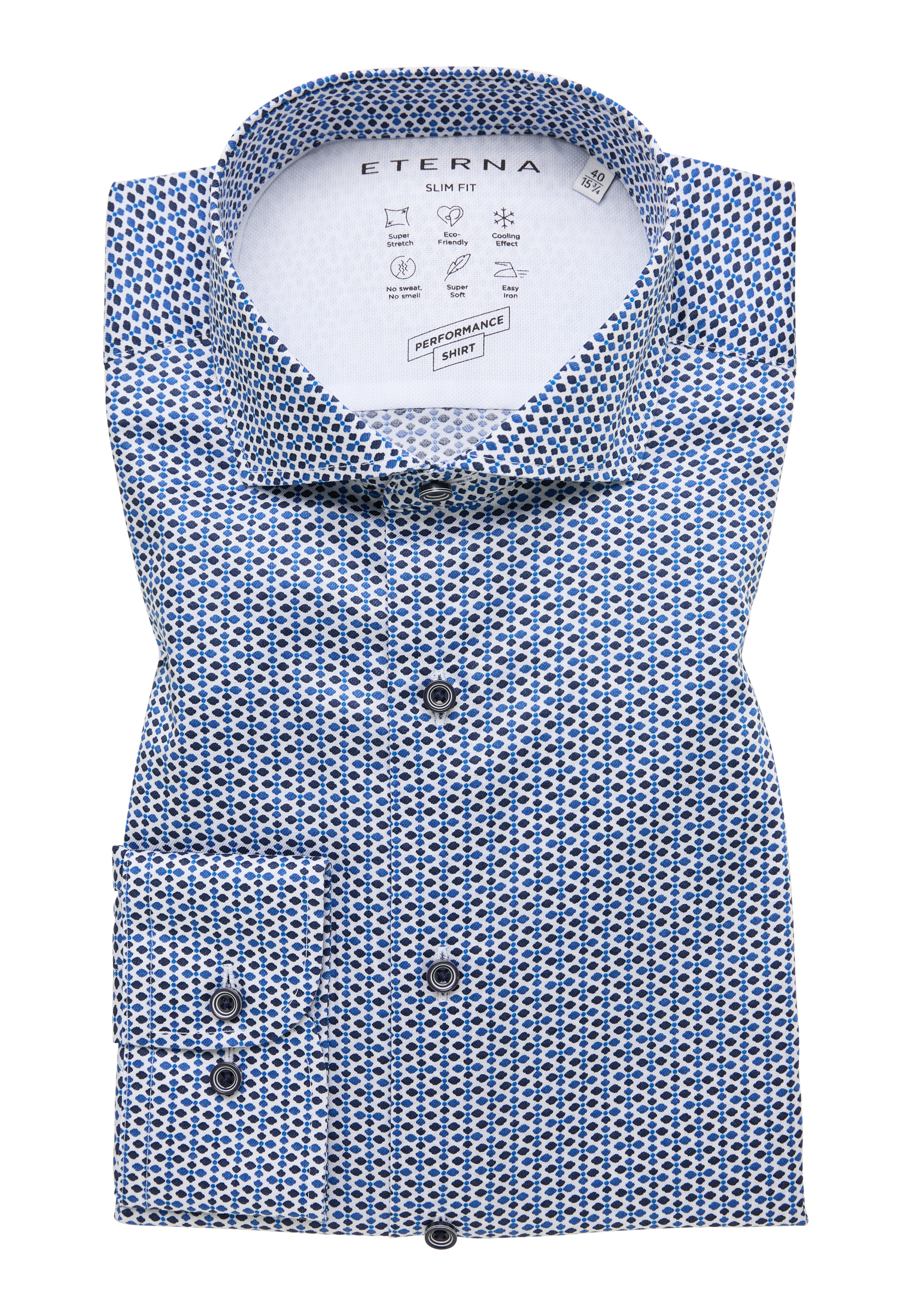 SLIM FIT Performance Shirt in | 38 bedruckt blau Langarm | 1SH12682-01-41-38-1/1 | blau 