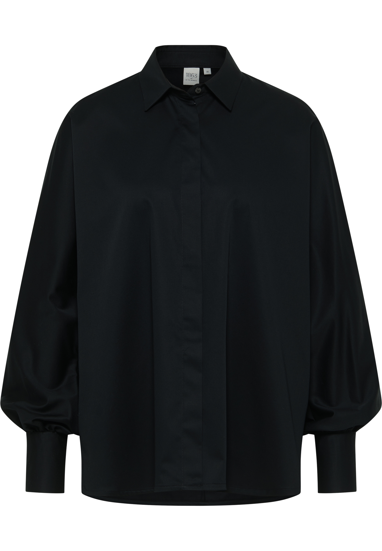 Satin Shirt unifarben Langarm | | Bluse schwarz 2BL04026-03-91-40-1/1 | in schwarz 40 